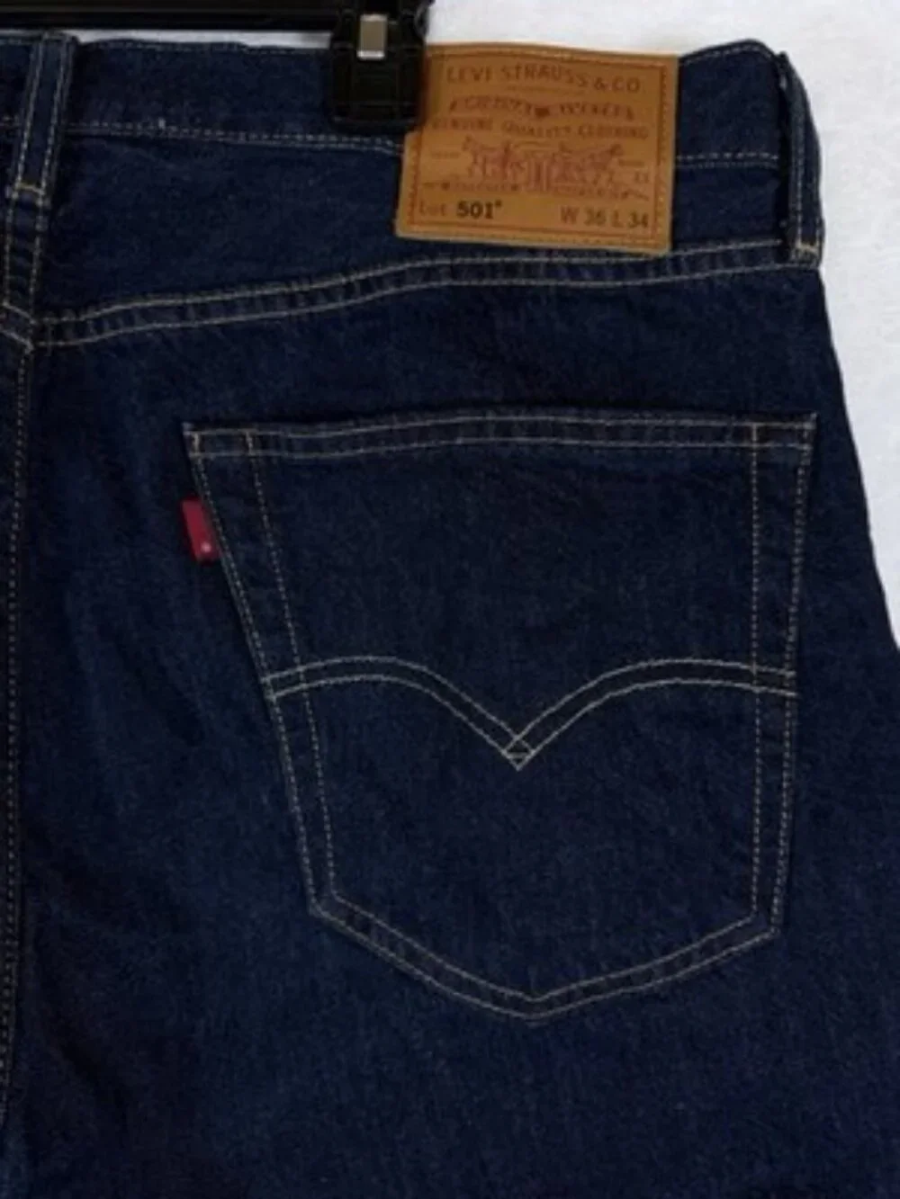 Levis 501 Jeans Mens Button Fly 36x34 Blue Stretch Straight Leg
